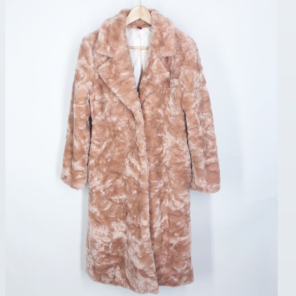 Just in time Blush Pink Long Faux Fur Coat